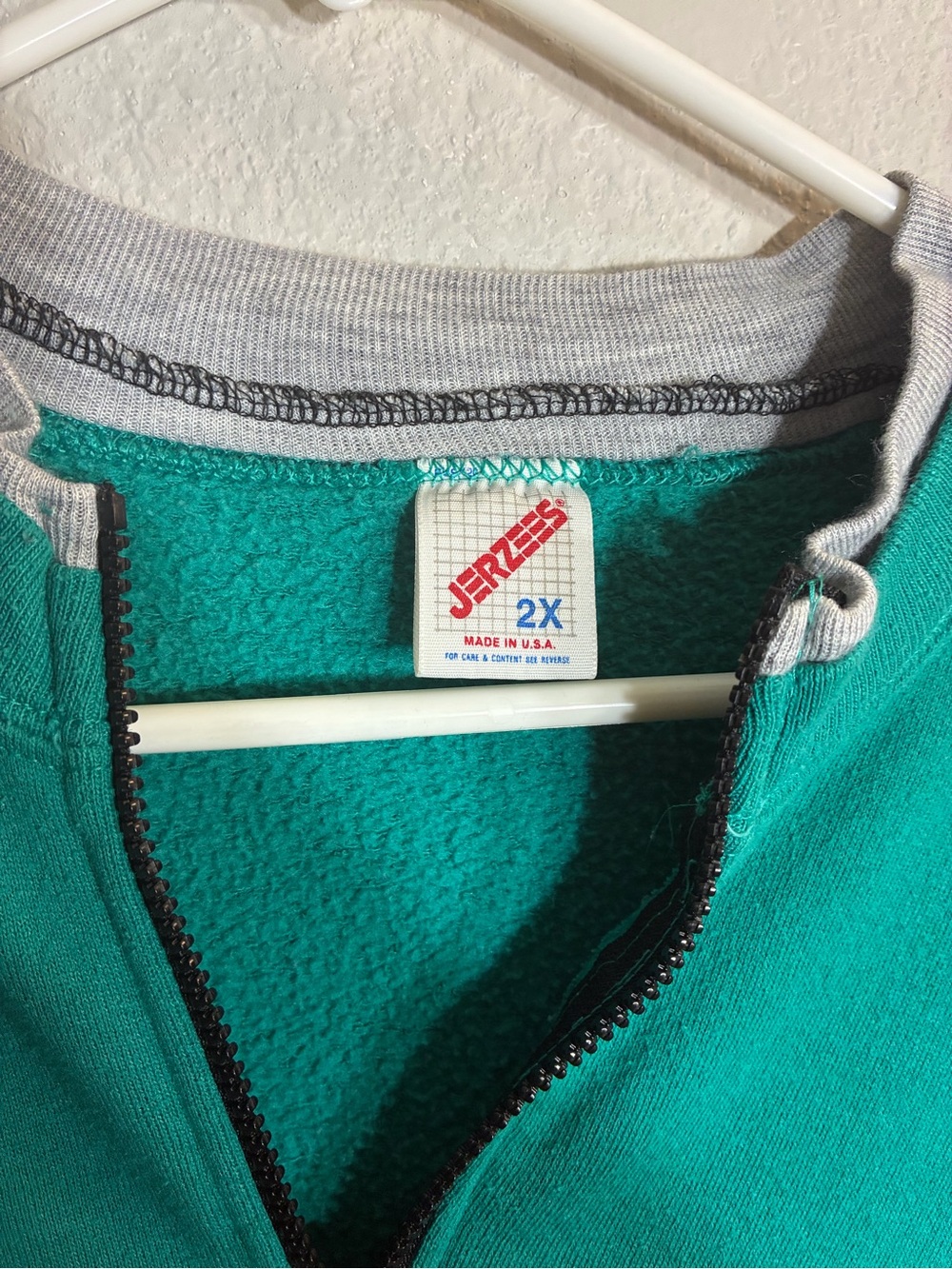 Jerzees Teal Zip-Up Sweatshirt with Black and Light Gray Stripes - Picture 2 of 5